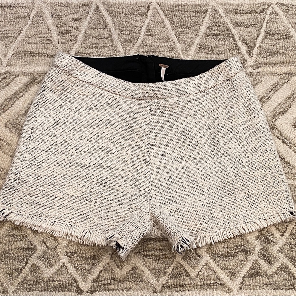Free People High Waist Tweed Shorts - Cream